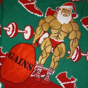 Ugly Christmas sweater with weight lifting Santa L